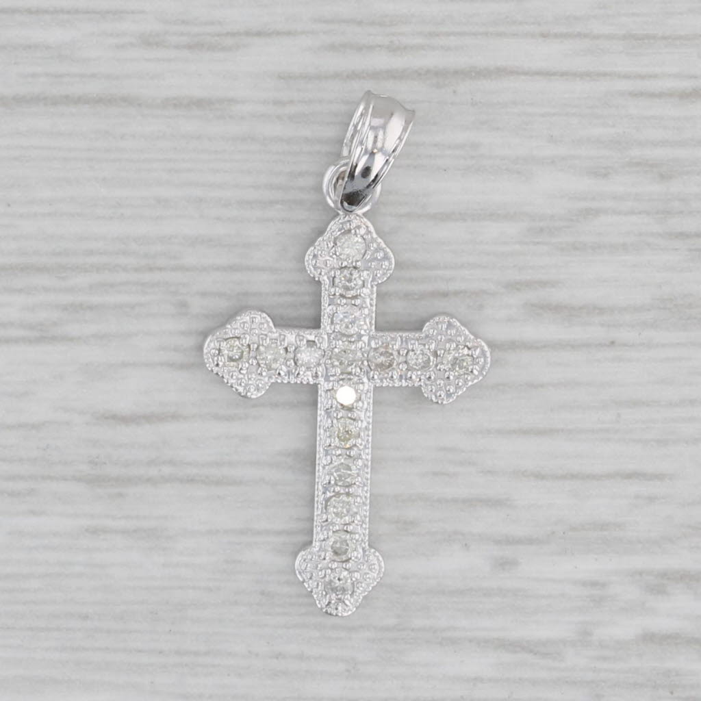 Gray 0.15ctw Diamond Cross Pendant 14k White Gold Religious Jewelry