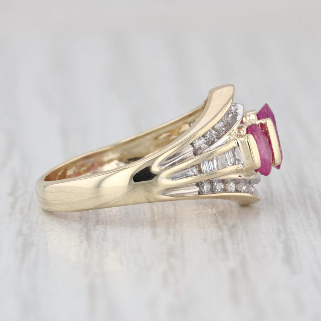 1.55ctw Ruby 3-Stone Diamond Ring 10k Yellow Gold Size 6