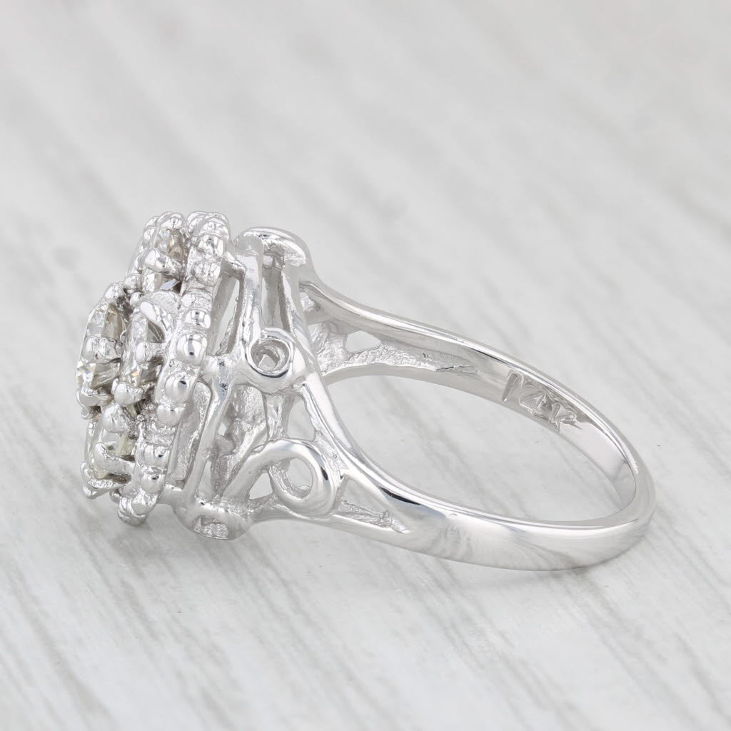 Light Gray Vintage 1.55ctw Diamond Cluster Ring 14k White Gold Size 6.25 Cocktail