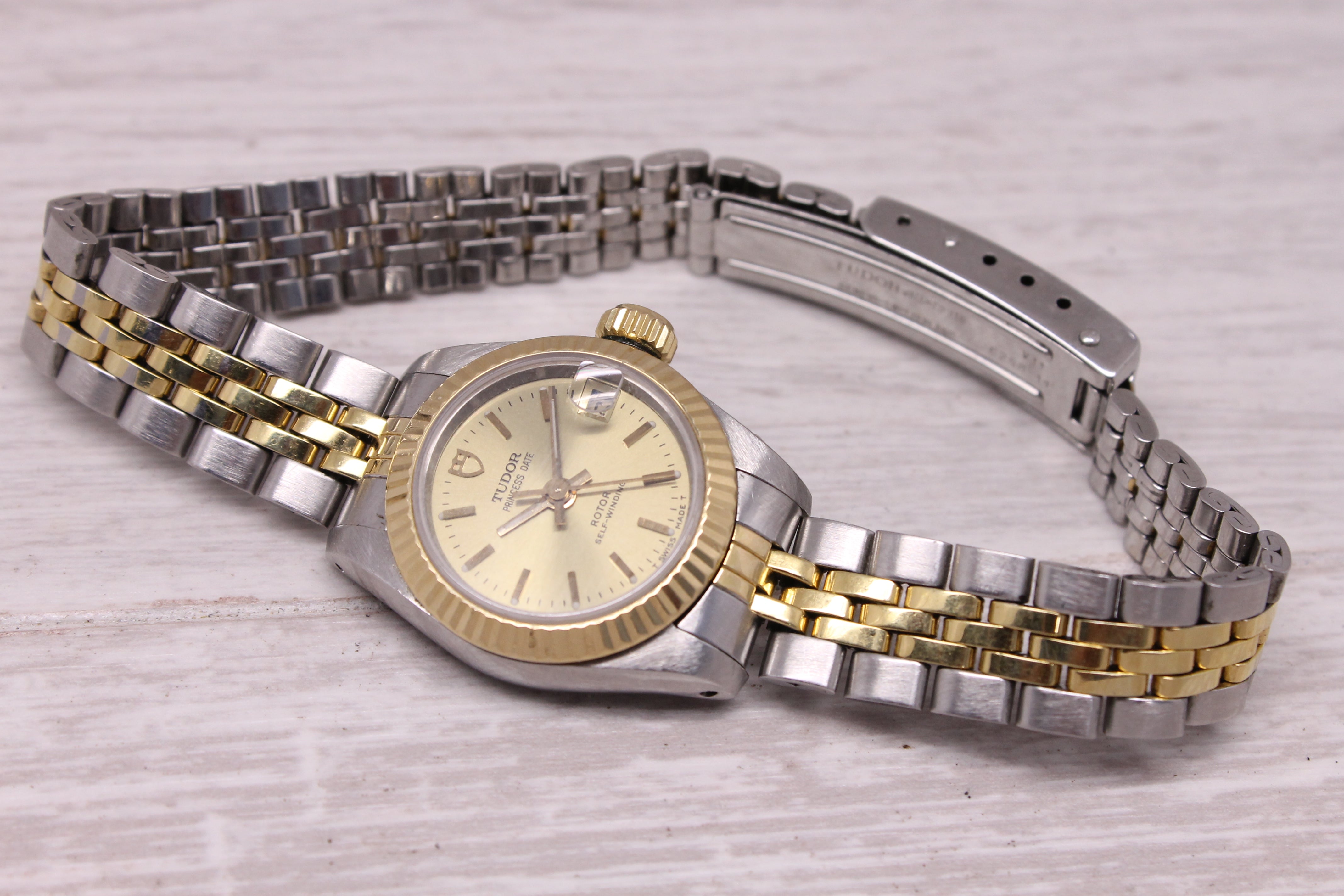 Tudor Princess Date Ladies 23mm Automatic Watch Date Fluted Two Tone 92513