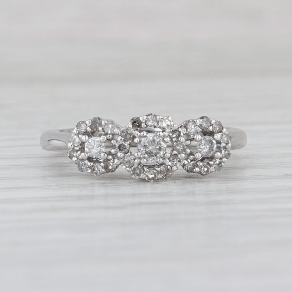 0.40ctw Diamond Halo 3-Stone Ring 10k White Gold Size 7 Engagement