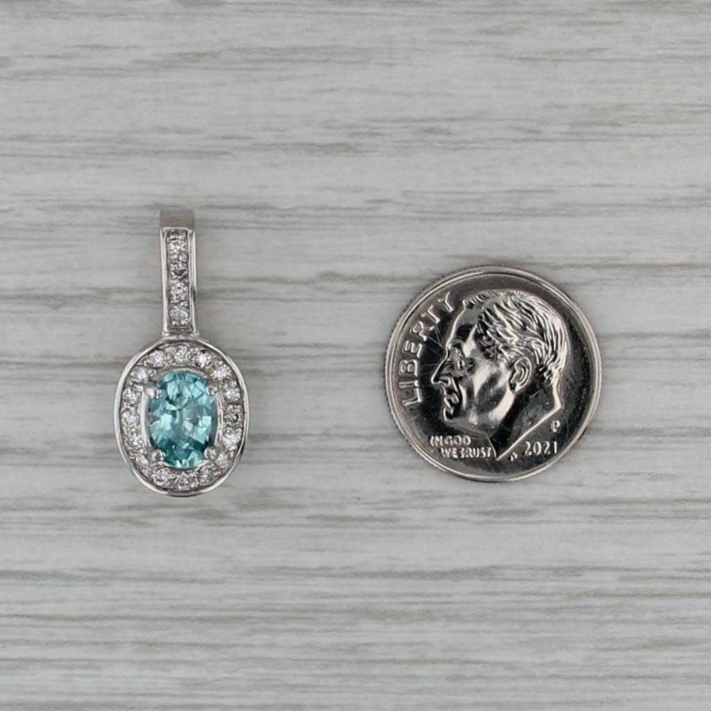 2.10ctw Blue Zircon Diamond Halo Pendant 14k White Gold Drop