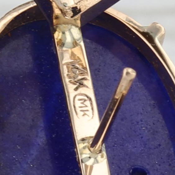 Vintage Carved Oval Lapis Lazuli Earrings 14k Yellow Gold Omega Backs