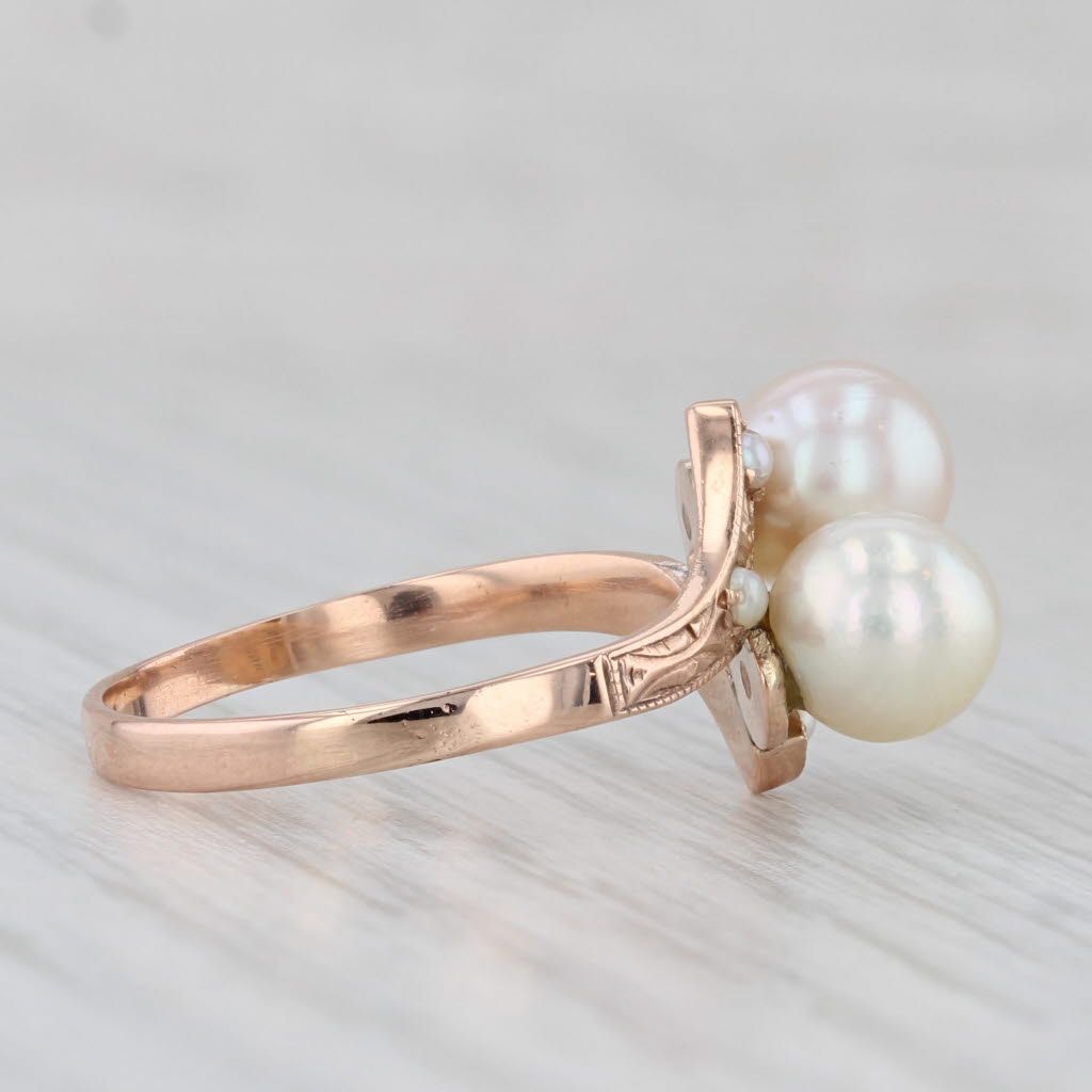 Light Gray Vintage Cultured Pearl Bypass Ring 10k Rose Gold Size 6.25