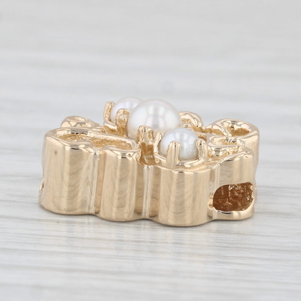 Light Gray Goldman Kolber Cultured Pearl Slide Bracelet Charm 14k Yellow Gold Vintage