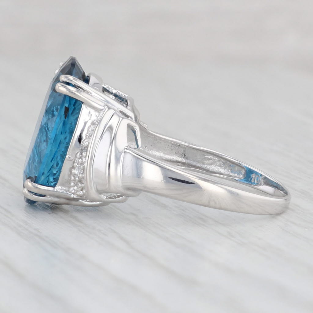 Light Gray 10.85ct London Blue Topaz Oval Solitaire Ring 10k Gold Size 8.25 Diamond Accents