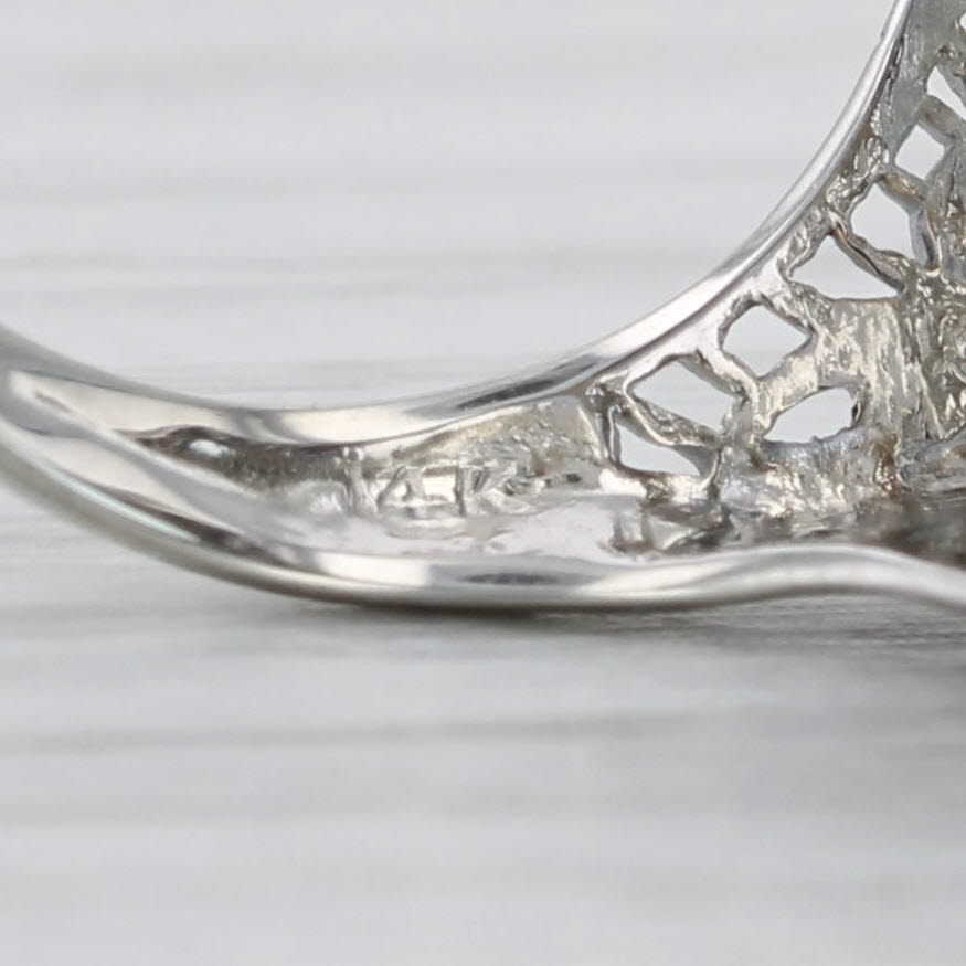 Light Gray Vintage Lab Created Blue Spinel Diamond Pearls Filigree Ring 14k White Gold Sz 6