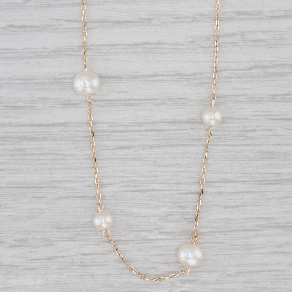 Gray Cultured Pearl Bead Station Necklace 14k Yellow Gold 17" Cable Chain