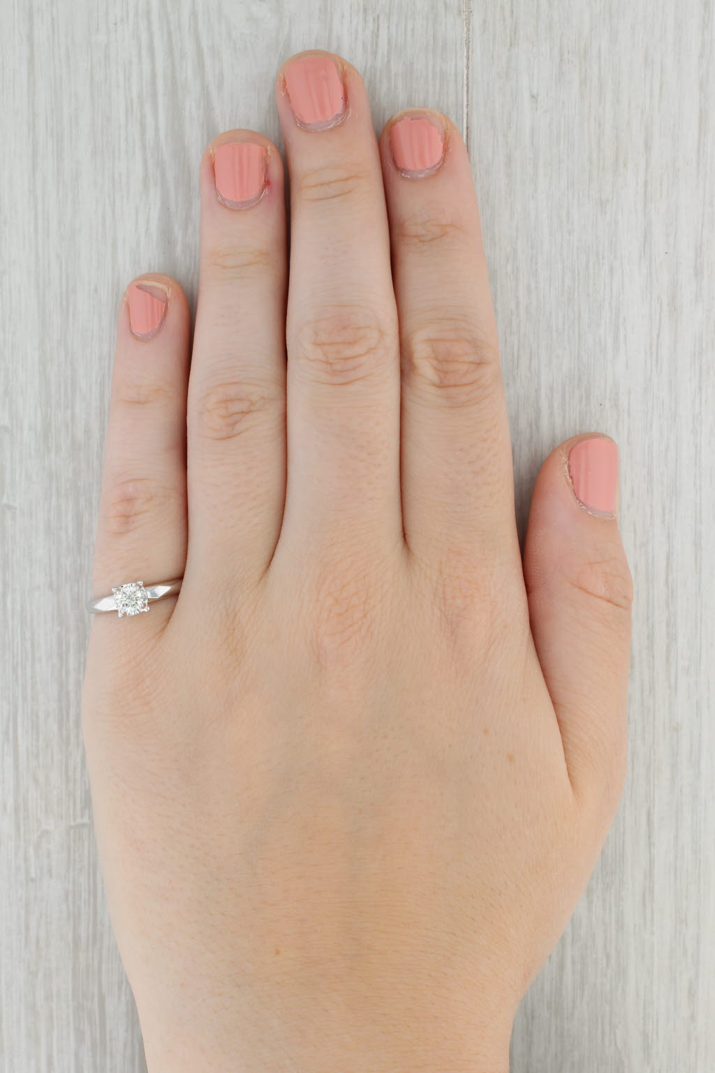 Tan 0.37ct Round Diamond Solitaire Engagement Ring 14k White Gold Size 6.25
