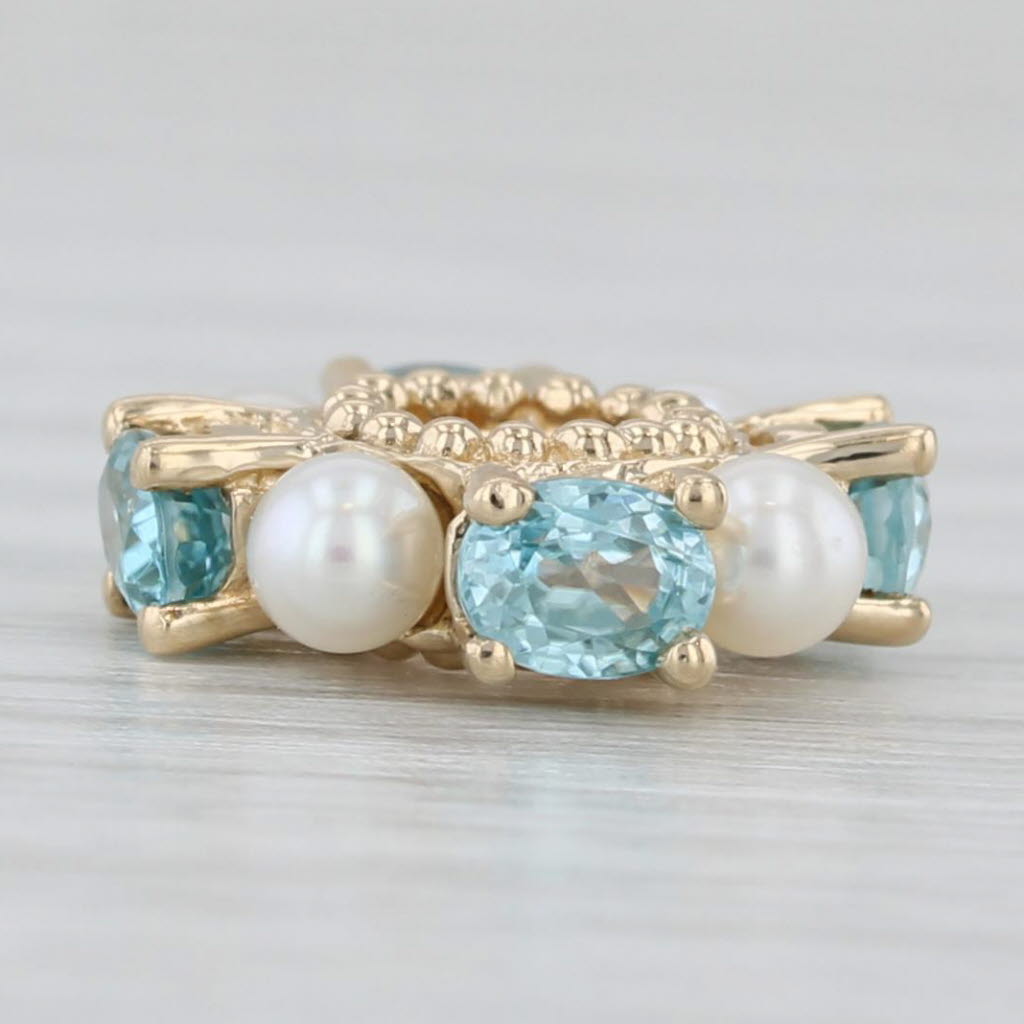 Light Gray Small Cultured Pearl 1.20ctw Blue Zircon Bead Spacer Charm 14k Gold Rondel