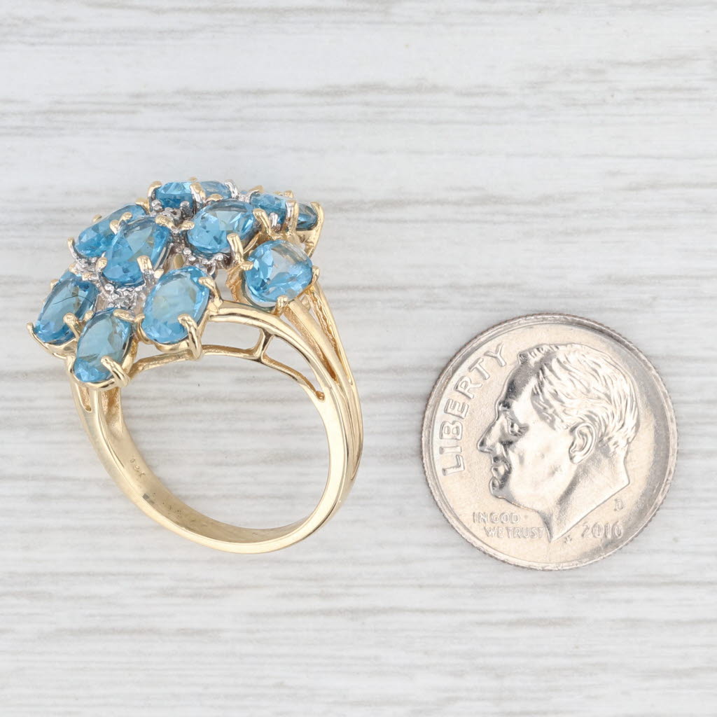 Light Gray 6.75ctw Blue Topaz Diamond Cluster Ring 14k Yellow Gold Size 6.5 Cocktail