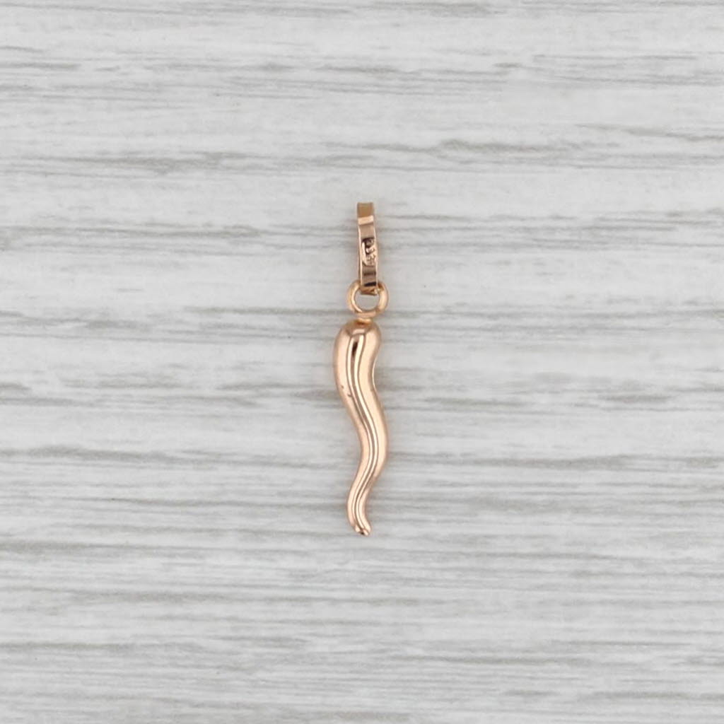 Italian Horn Charm Pendant 18k Rose Gold Small Drop Good Luck Talisman
