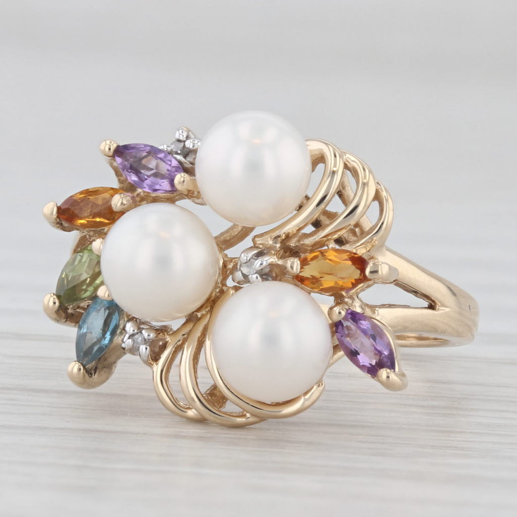 Light Gray 0.41ctw Pearl Amethyst Citine Peridot Topaz 10k Yellow Gold Ring Size 6.25