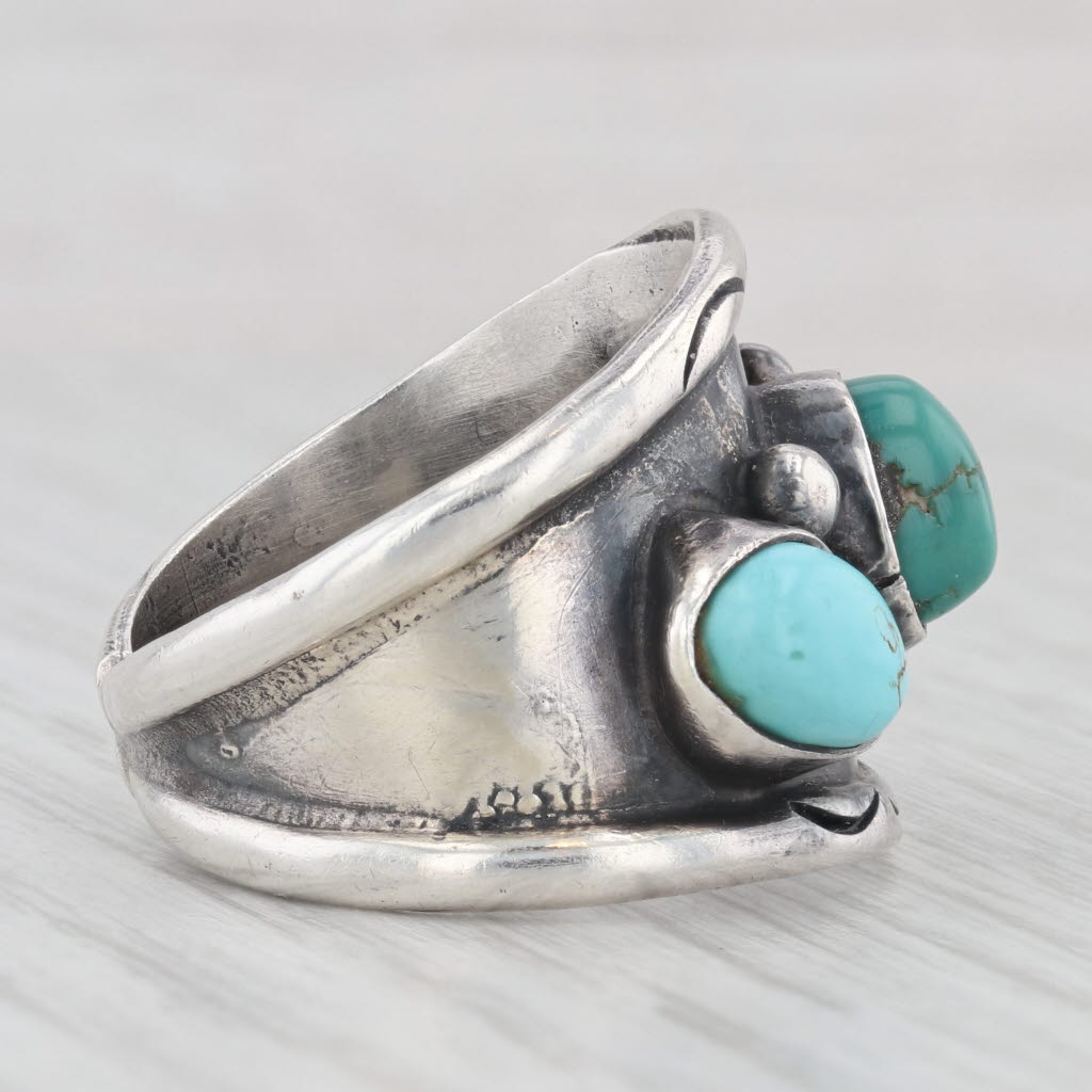 Light Gray Vintage Native American Baroque Turquoise Ring Sterling Silver Size 11 Signed