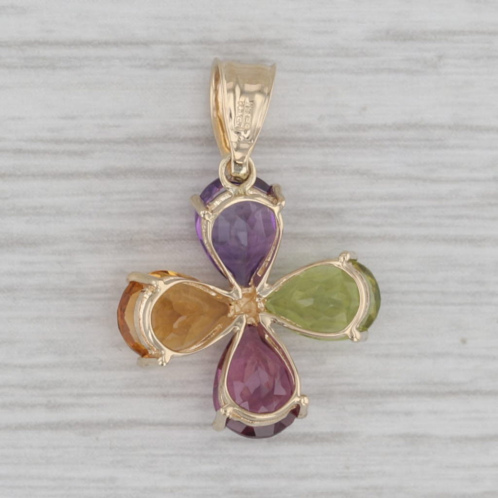 Gray 3.20ctw Gemstone Flower Pendant 14k Yellow Gold Amethyst Citrine Peridot Garnet