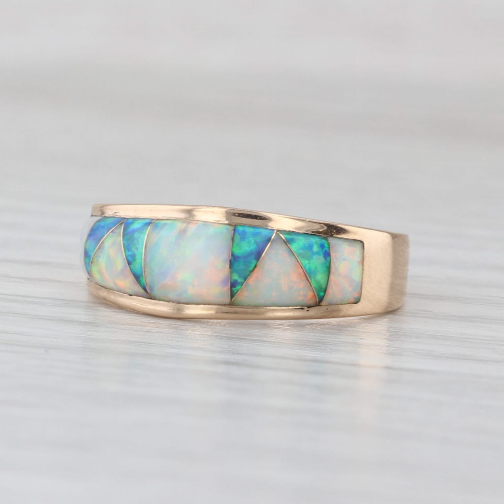 Lab Created Opal Mosaic Ring 14k Yellow Gold Size 7.25-7.5 Stackable Band