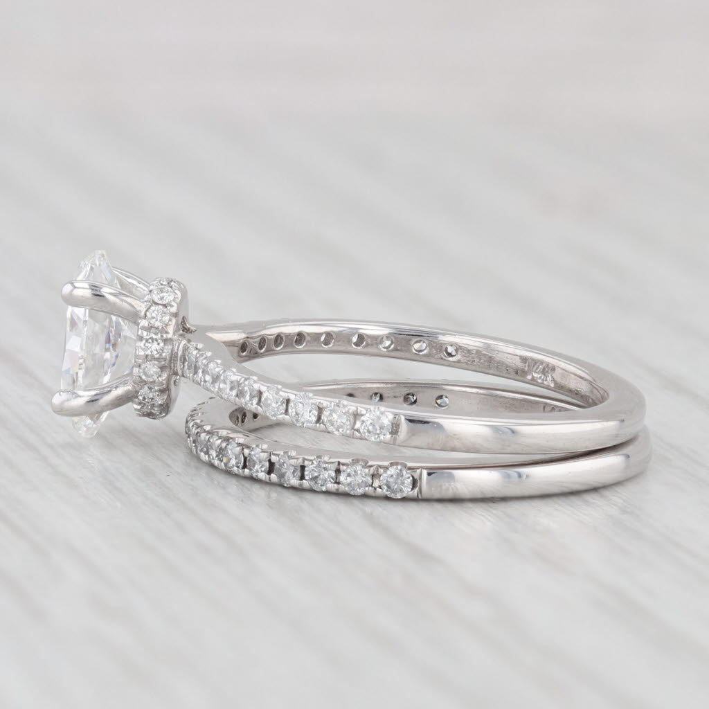 1.45ctw Oval Diamond Engagement Ring Band Bridal Set 14k White Gold GIA VS1 F