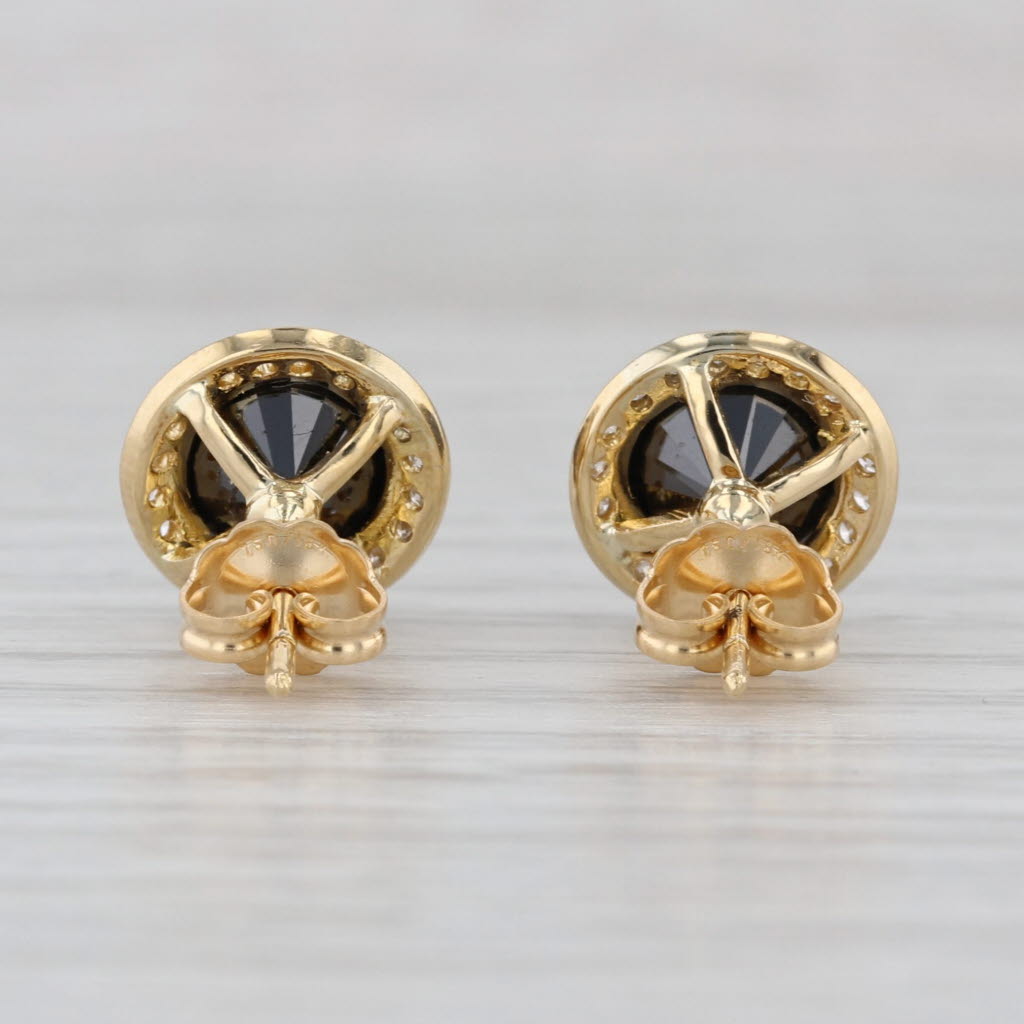 3.55ctw Black White Diamond Halo Stud Earrings 18k Yellow Gold Round Studs