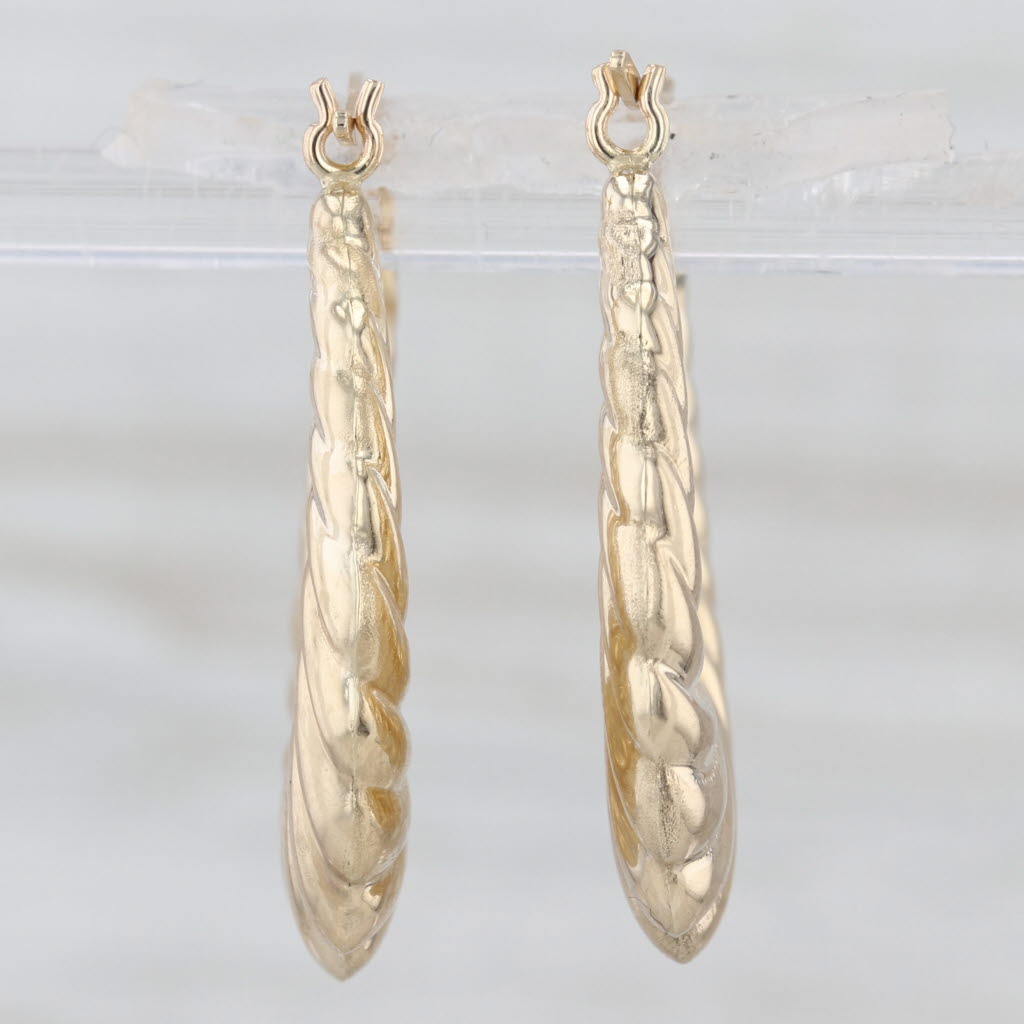 Tapering Scalloped Croissant Hoop Earrings 14k Yellow Gold Snap Top Oval Hoops