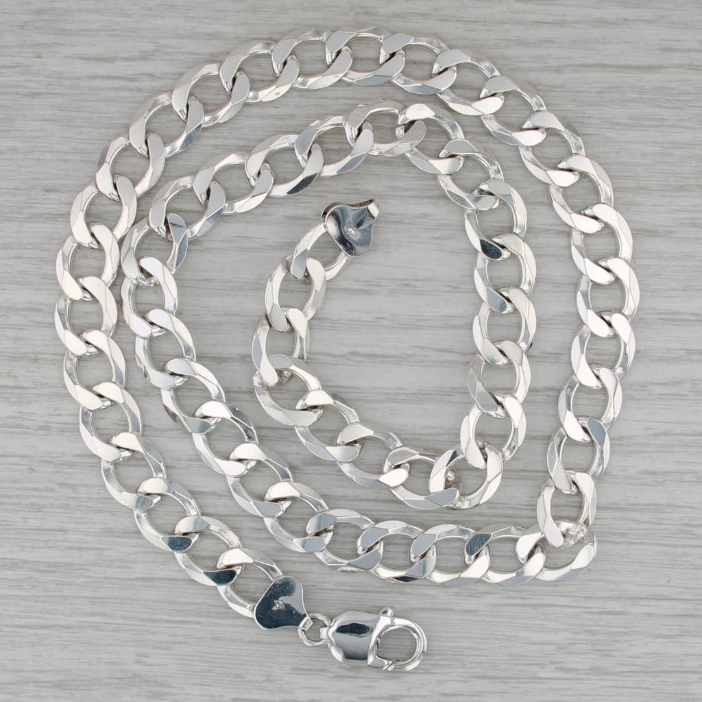 22.25" 11mm Curb Chain Necklace Sterling Silver Italy