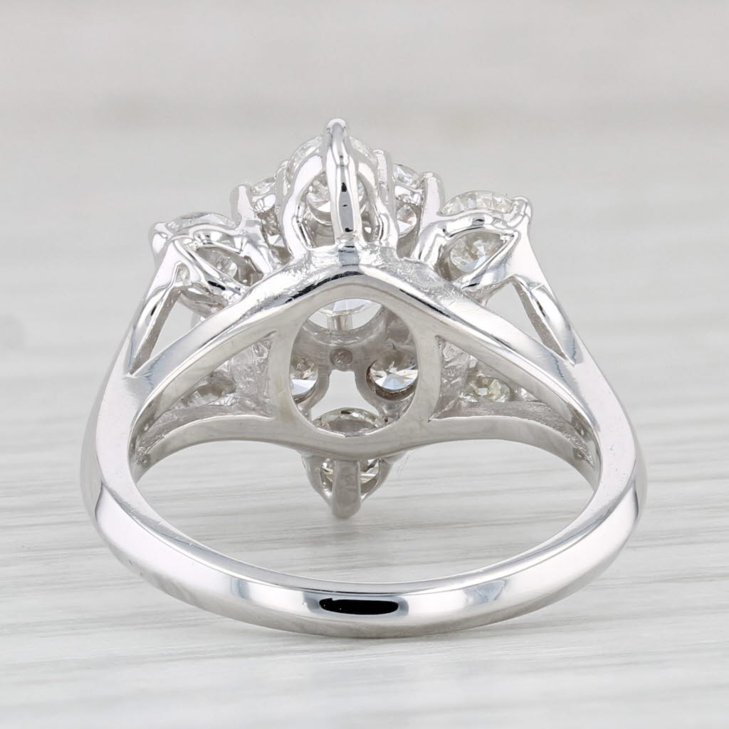 Light Gray 2ctw Diamond Cluster Star Flower Ring 14k White Gold Size 6.5
