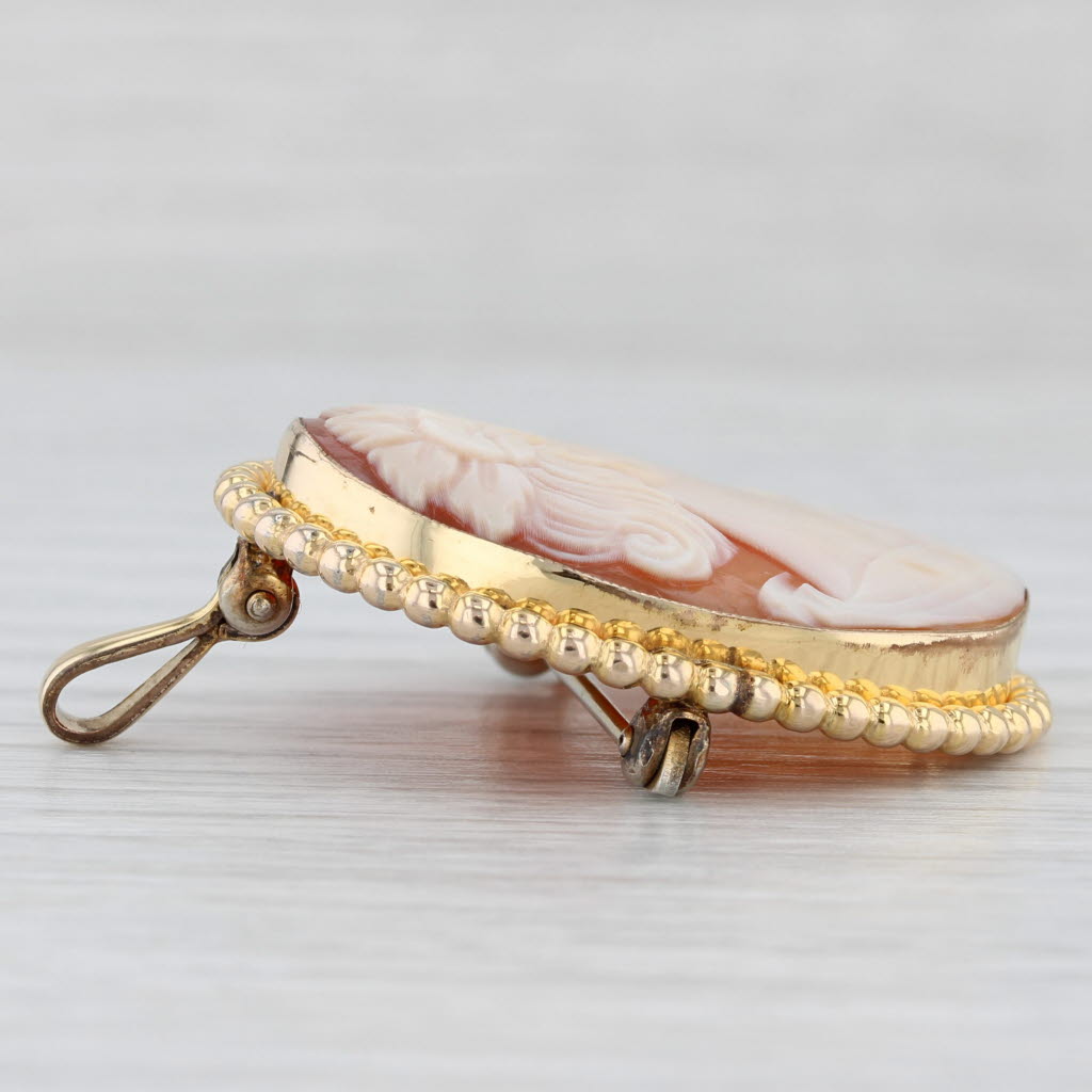 Light Gray Carved Shell Cameo Brooch Pendant Gold Filled Vintage Pin