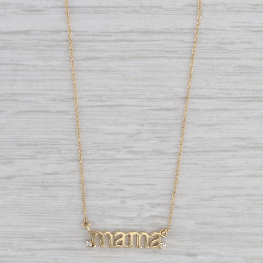 Gray New Diamond Mama Pendant Necklace 10k Yellow Gold Adjustable Rope Chain