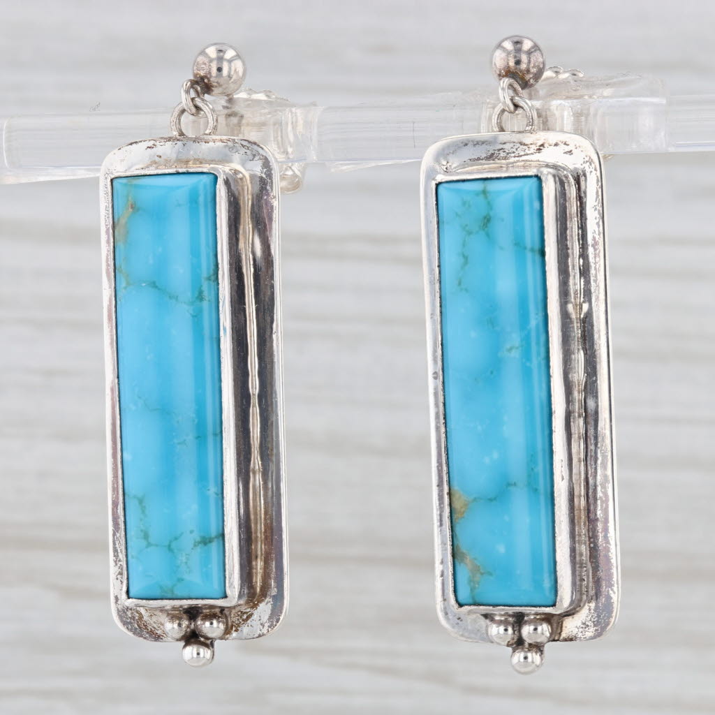 Light Gray Native American Turquoise Dangle Earrings Sterling Silver Vintage Navjo G Yazzie