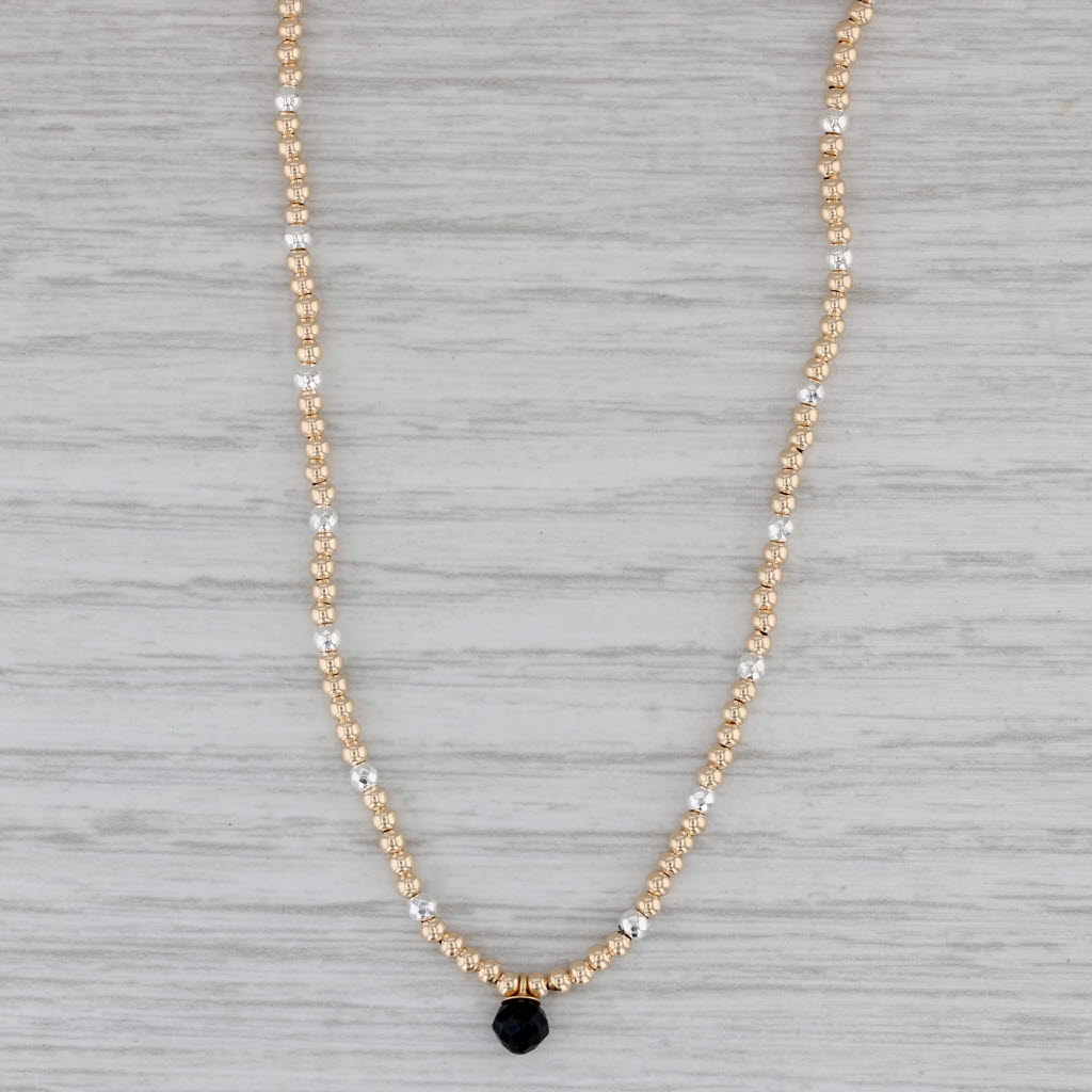 Gray Black Glass Drop Bead Strand Necklace 14k White Yellow Gold 14"-16"
