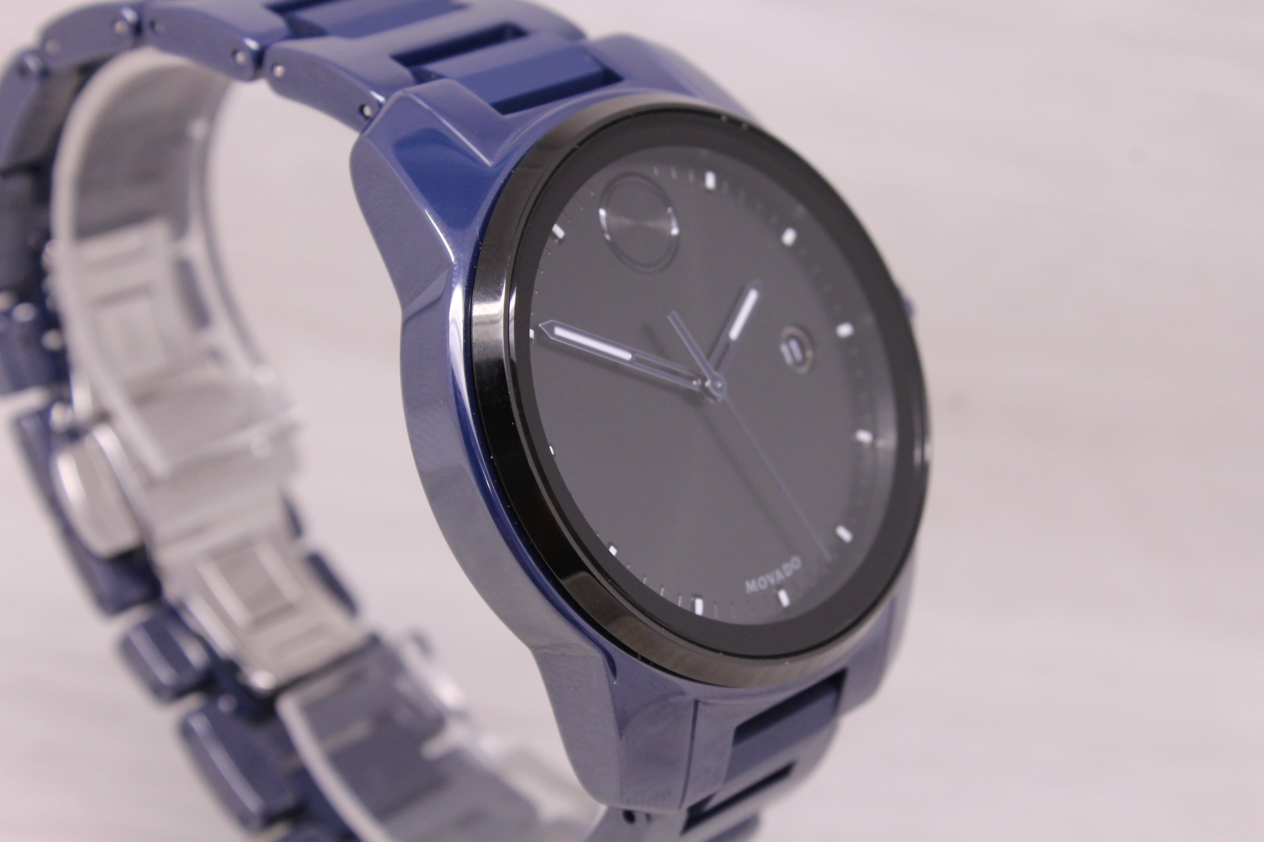 Movado Bold Verso 42mm Quartz Watch Blue IP Stainless Steel Date Swiss 3600862