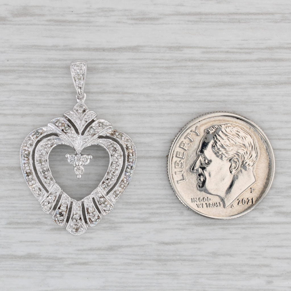 Gray 0.14ctw Diamond Heart Pendant 10k White Gold Vintage