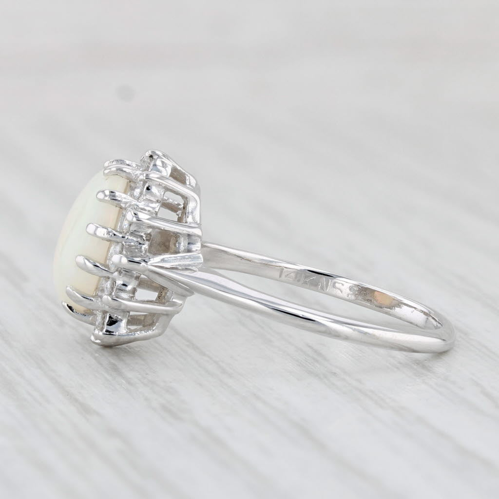 Light Gray Oval Cabochon Opal 0.36ctw Diamond Halo Ring 14k White Gold Size 7.75