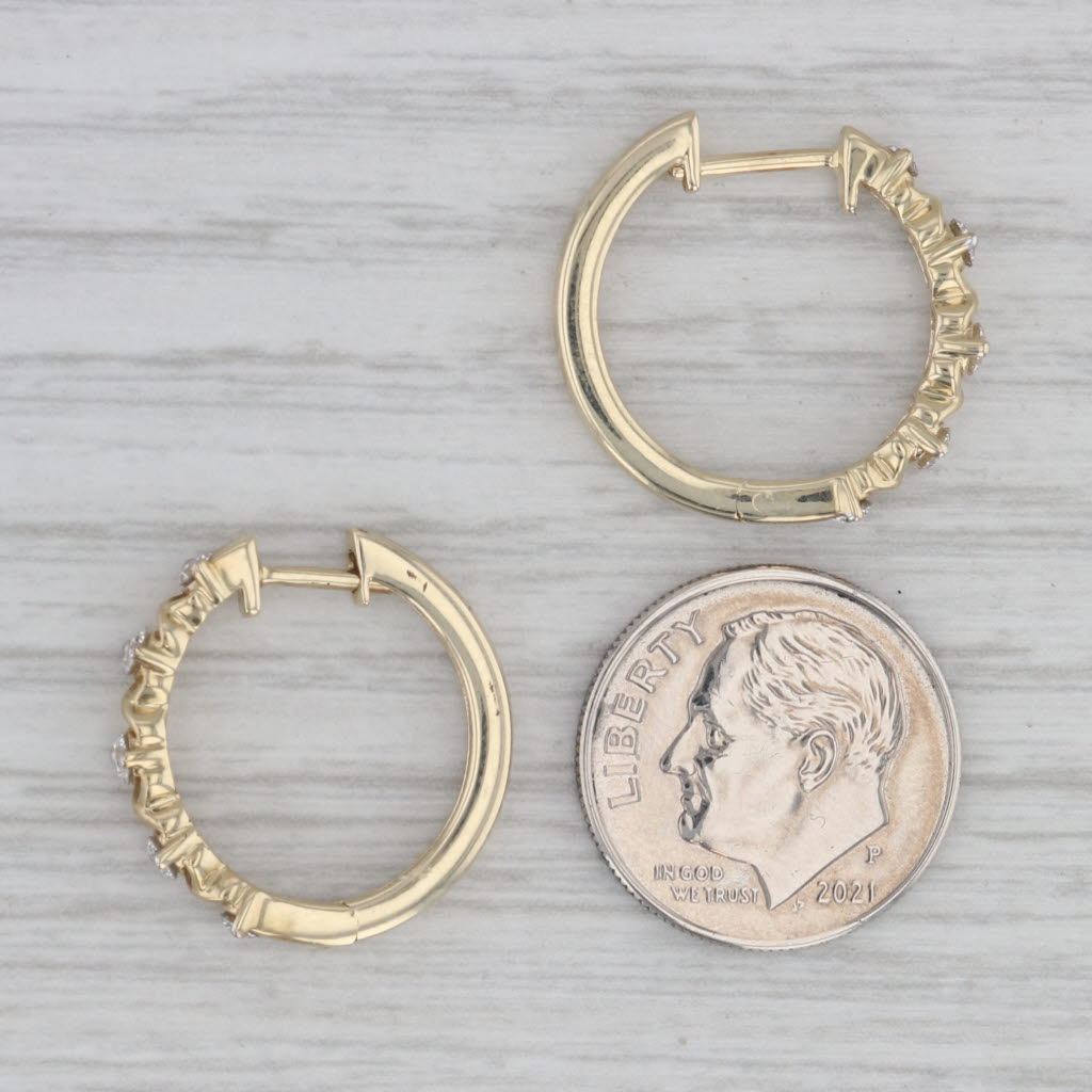 Gray 0.40ctw Diamond Hinged Hoop Earrings 10k Yellow Gold Snap Top Round Hoops