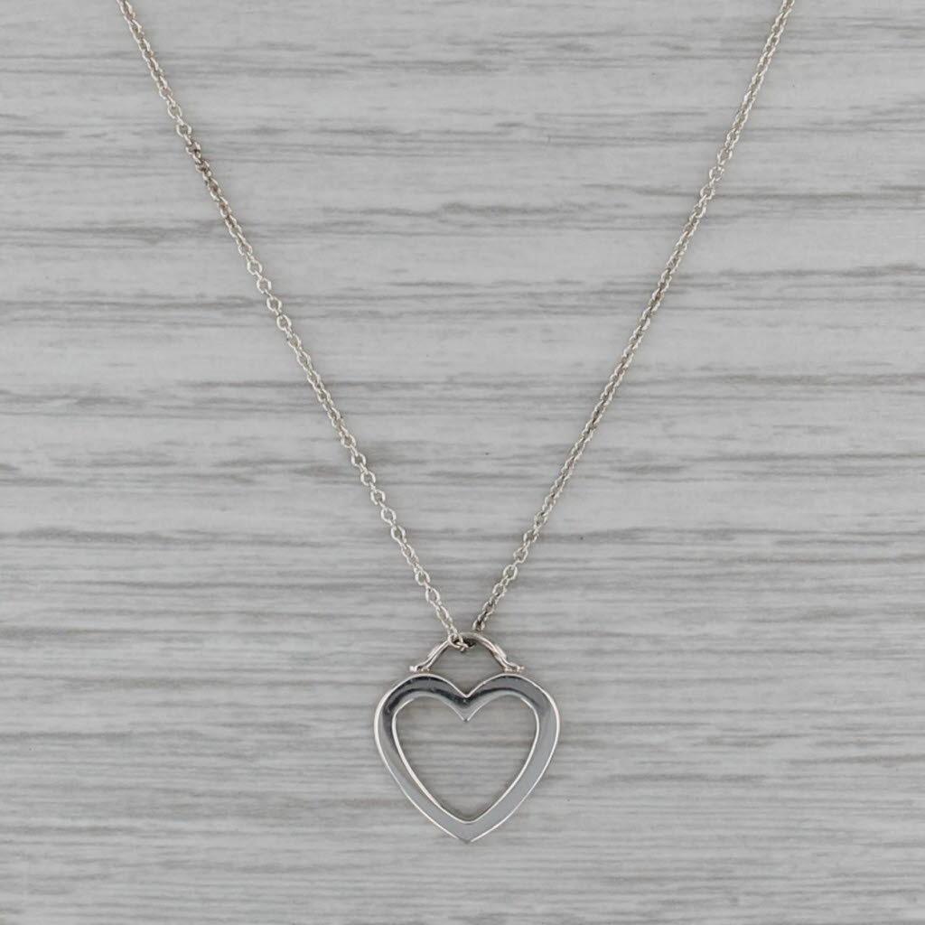 Tiffany & Co Open Heart Pendant Necklace Sterling Silver Cable Chain 15.75"
