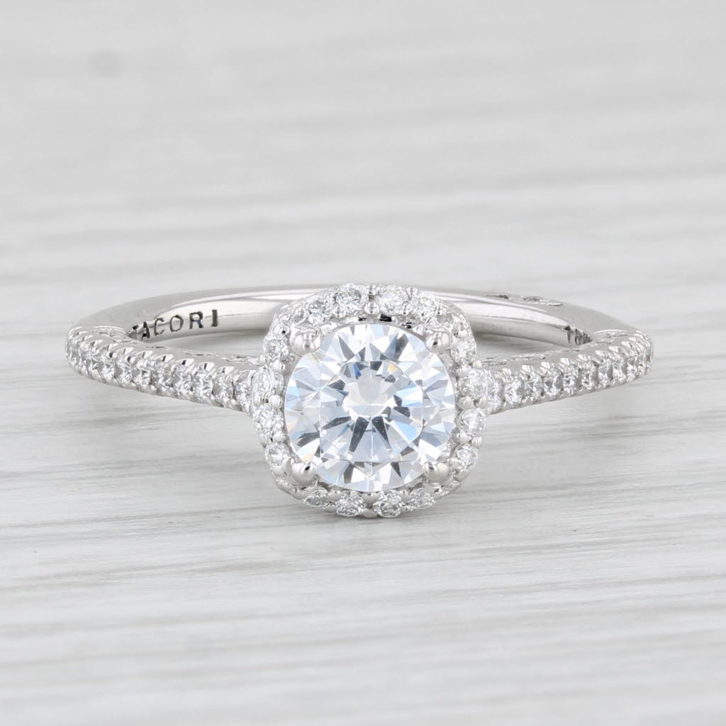 Light Gray New Tacori Semi Mount Diamond Halo Engagement Ring 18k White Gold Certificate