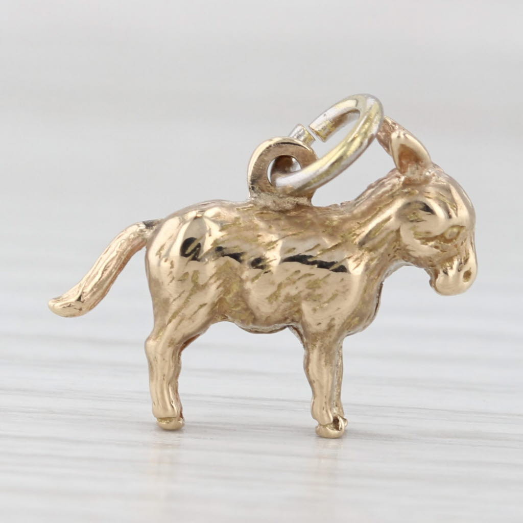 Light Gray Vintage Small Donkey Charm 14k Yellow Gold Small Pendant