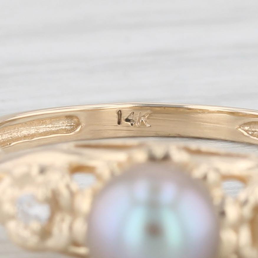 Light Gray Gray Cultured Pearl Diamond Ring 14k Yellow Gold Size 6.75