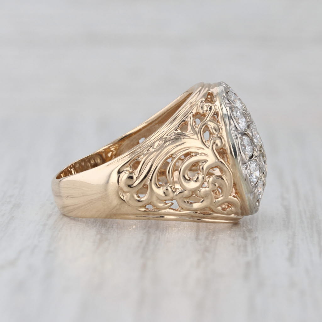 1.48ctw Diamond Kentucky Cluster Ring 14k Yellow Gold Size 10 Vintage