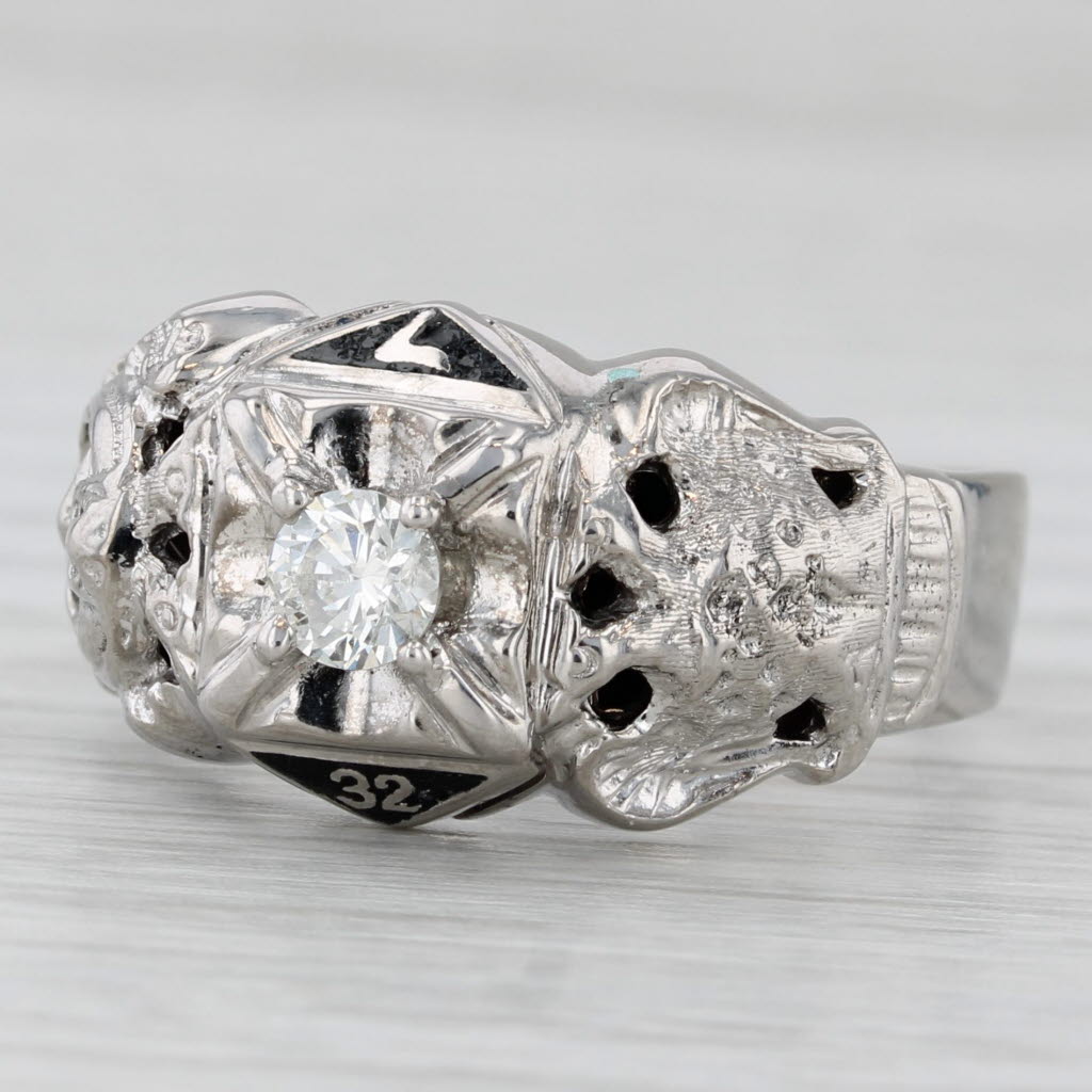 Gray 0.38ct Diamond Masonic Scottish Rite Ring 10k Gold Eagle Signet Yod 32nd Degree