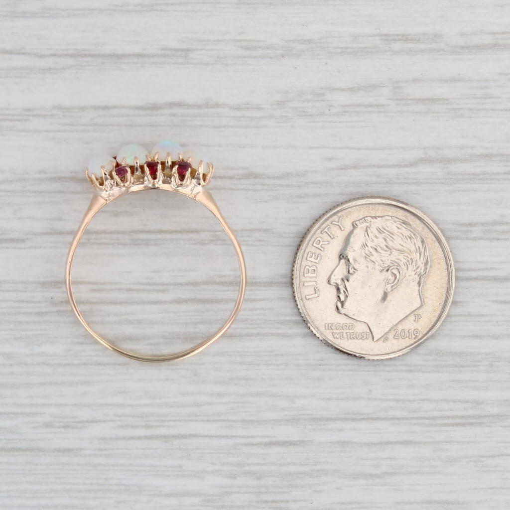 Light Gray Victorian Opal Garnet Ruby Ring 9k Rose Gold Size 8 Antique