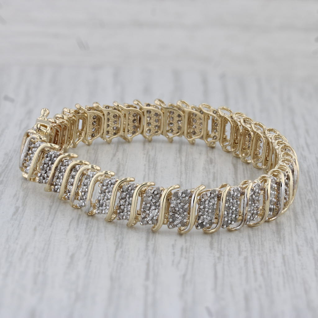 Gray 2ctw Diamond Bracelet 10k Yellow Gold 7" 9.5mm