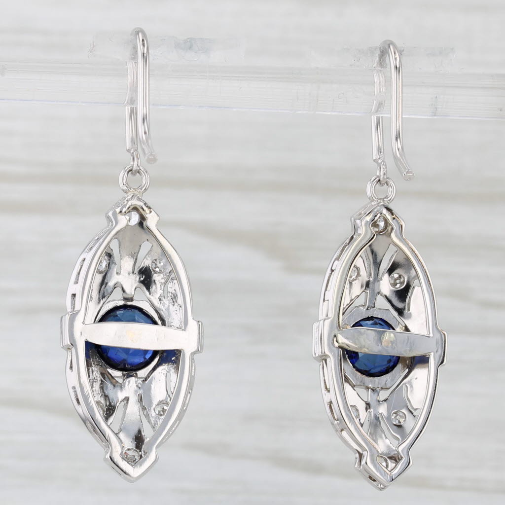 Light Gray Vintage 2.59ctw Blue Lab Created Sapphire Diamond Dangle Earrings 18k White Gold