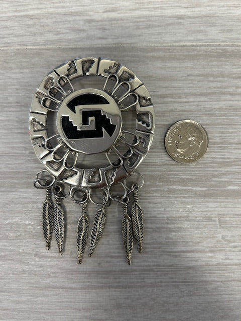 Dark Gray Dream Catcher Brooch Sterling Silver Vintage Mexico Statement