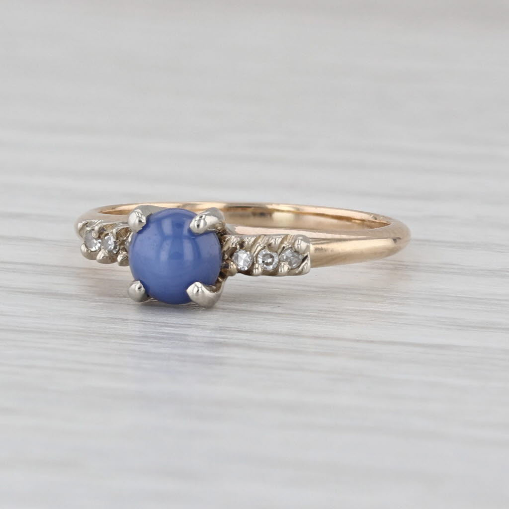 Linde Blue Lab Created Star Sapphire Diamond Ring 14k Yellow Gold Size 5
