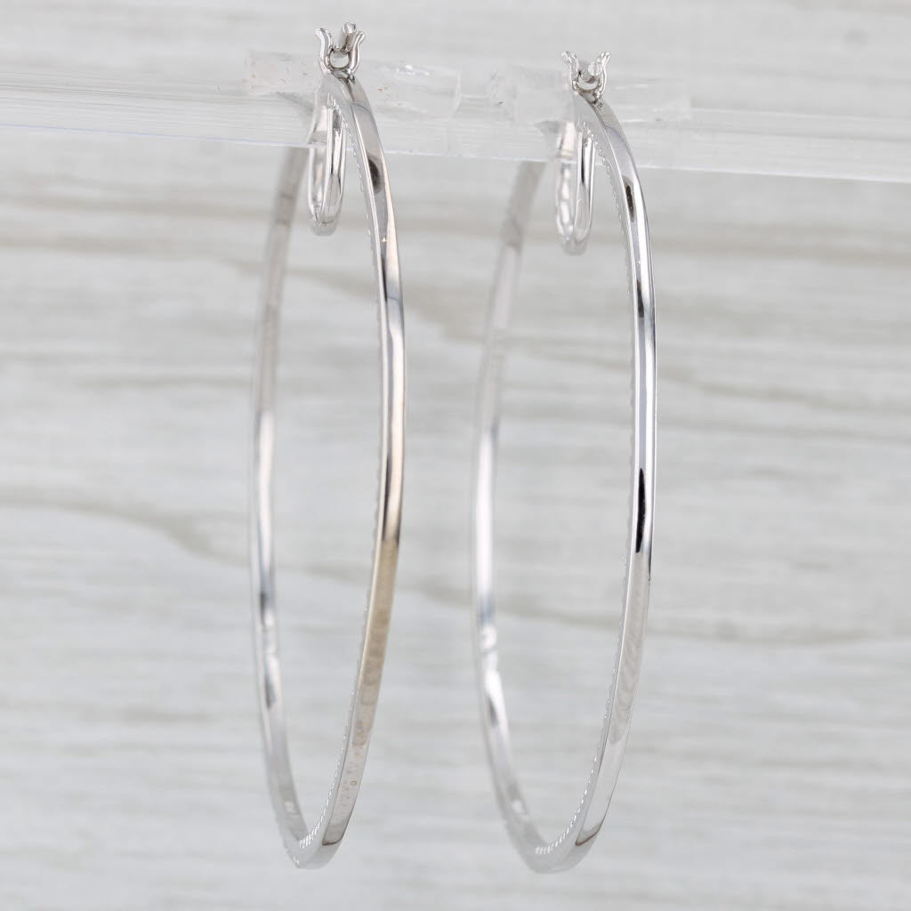 Light Gray 0.50ctw Large Diamond Hoop Earrings 10k White Gold Round Hoops 50.5 x 1.4mm