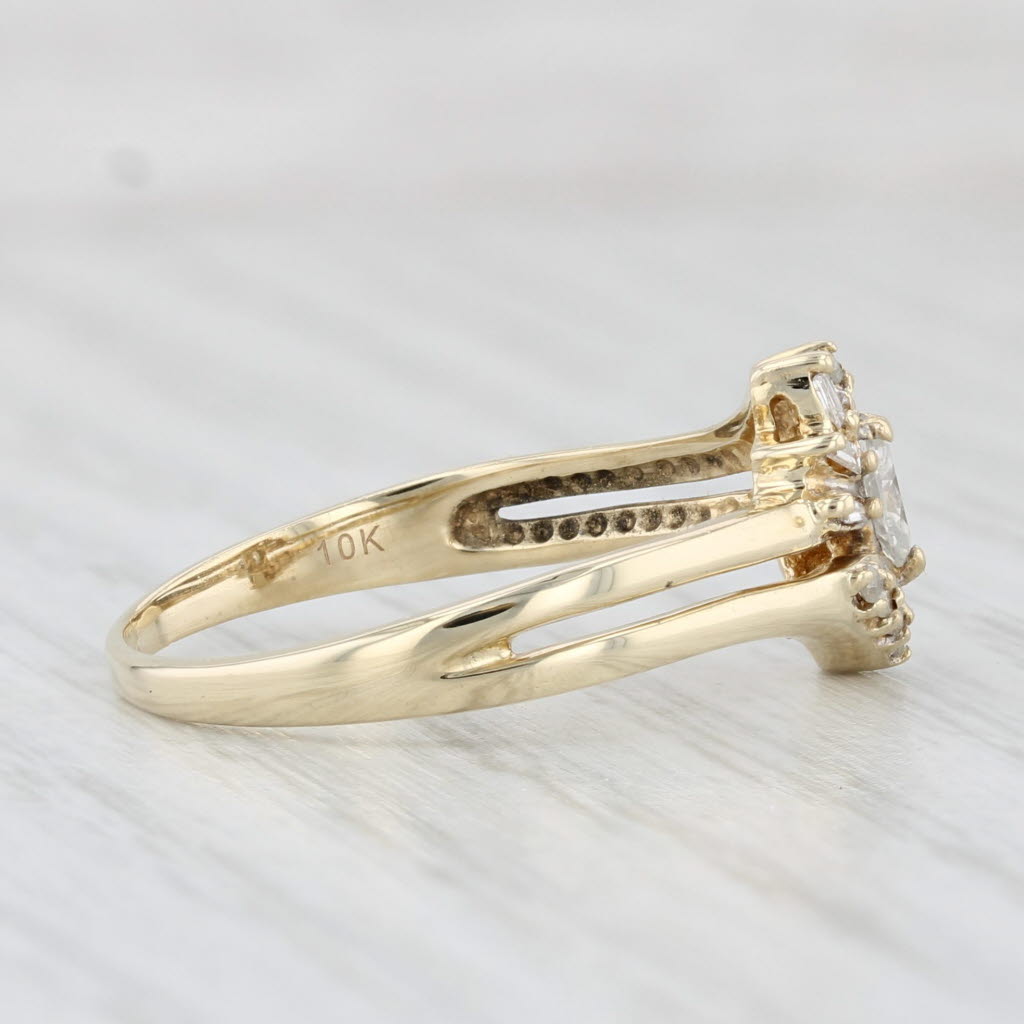 Light Gray 0.12ctw Marquise Diamond Bypass Ring 10k Yellow Gold Size 7.25 Engagement