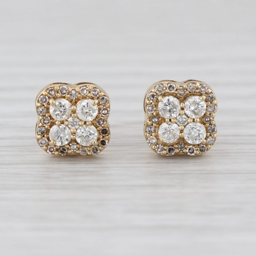 0.53ctw Diamond Cluster Stud Earrings 10k Yellow Gold Screw Back Studs