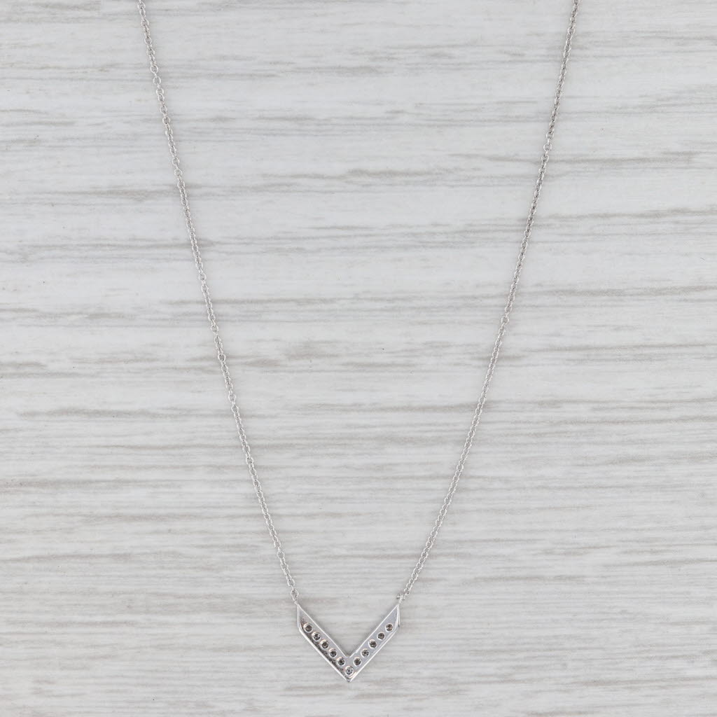 Diamond V Necklace 14k White Gold 15.25" 16.25" 17.25" Adjustable Cable