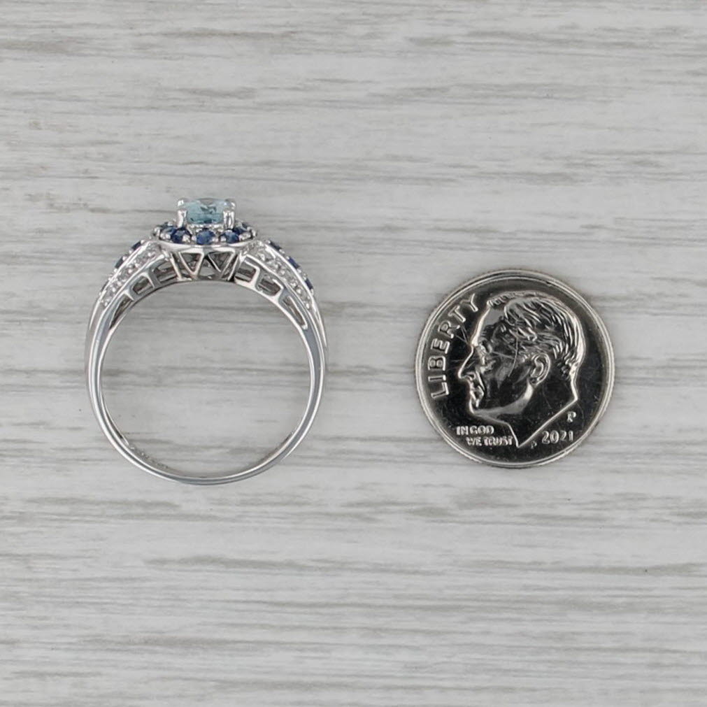 1.50ctw Aquamarine Blue White Sapphire Halo Ring 10k White Gold Size 8