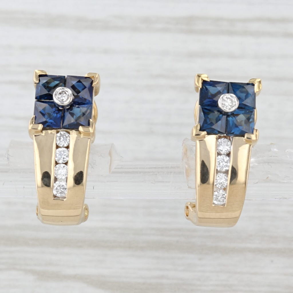 Light Gray 1.76ctw Blue Sapphire Diamond Drop Earrings 18k Yellow Gold Omega Backs